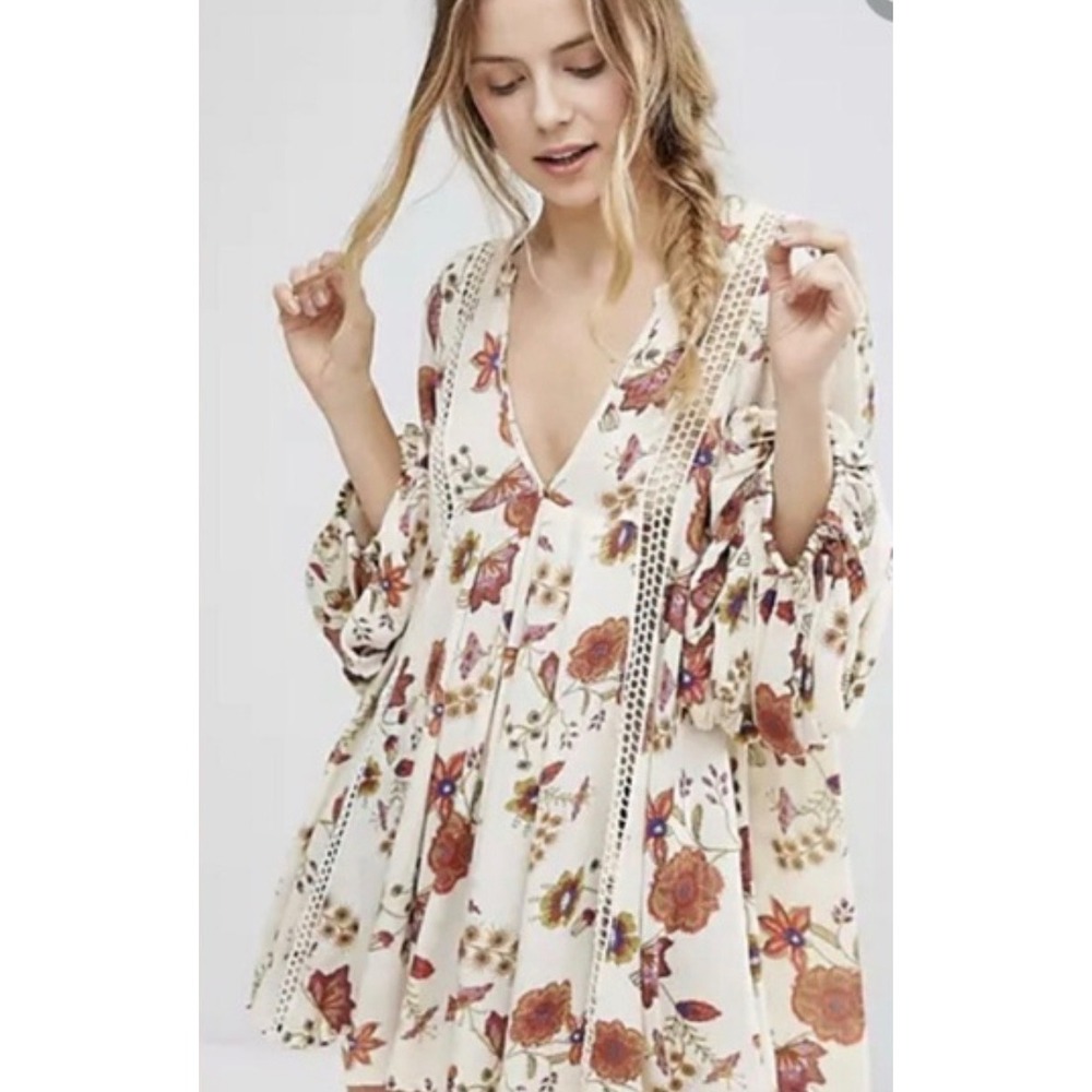 Free People‎ Just The Two Of Us Floral Lace Boho Cottagecore Dress
